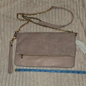 Kaari Blue Taupe Clutch with Gold Chain